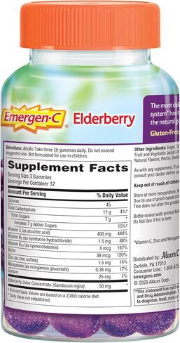Emergen-C Elderberry Gummies, Elderberry Immune Support Natural Flavors with High Potency Vitamin C, 36 Count in Kuwait