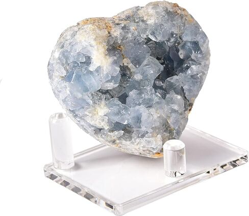 AMOYSTONE قلب سيليستيت كريستال جيود للهدايا المنزلية مجموعة كريستال زرقاء مع حامل بلاستيكي 5.2"-5.6" in Kuwait