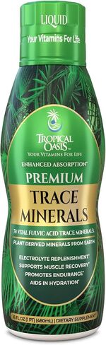 Tropical Oasis - Premium Ionized Plant Based Trace Minerals Liquid Formula- 74 essential minerals in liquid form for up to 96% Absorption - 16 oz, 32 servings in Kuwait