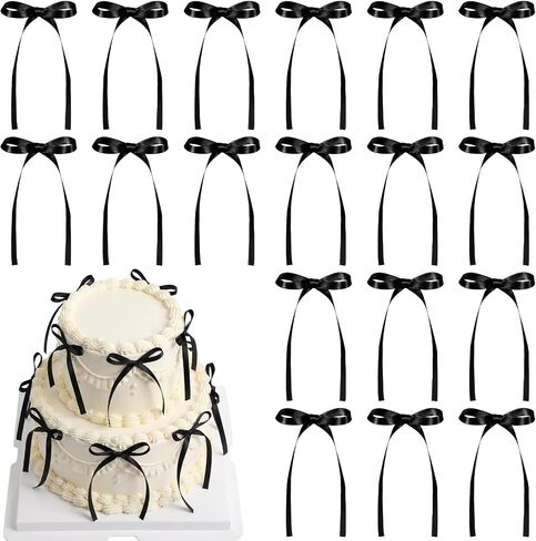 36 PCS Bow Cake Toppers Bow Cupcake Toppers, Black Ribbon Bows for Cake in Kuwait