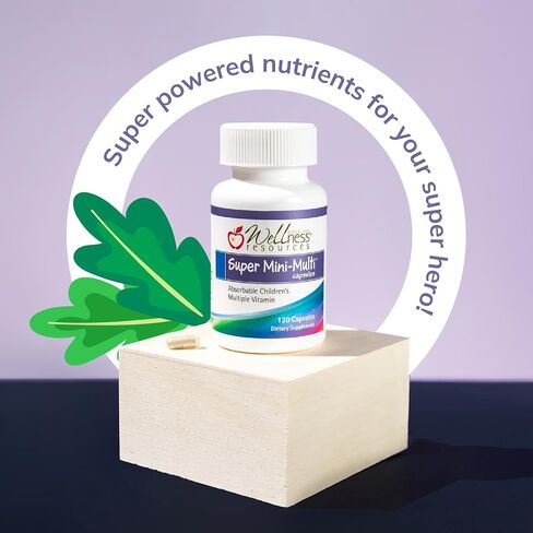 Wellness Resources Super Mini-Multi - Children's Multivitamin Swallowable Capsules with Methyl Folate, Methyl B12 and Coenzyme B Vitamins for Growth, Focus, Brain Health (120 Capsules) in Kuwait