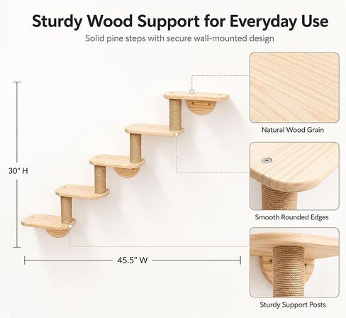 Cat Wall Shelves,5-Step Cat Stairs,Solid Pine Modular Wall Mount Furniture in Saudi Arabia