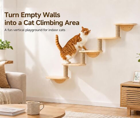 Cat Wall Shelves,5-Step Cat Stairs,Solid Pine Modular Wall Mount Furniture in Saudi Arabia