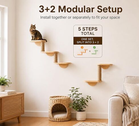Cat Wall Shelves,5-Step Cat Stairs,Solid Pine Modular Wall Mount Furniture in Saudi Arabia