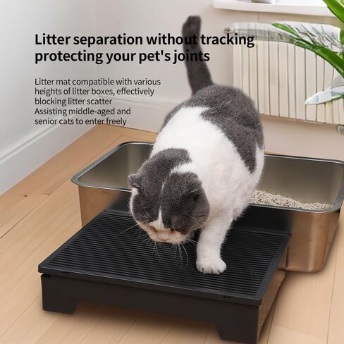 Pet Coutures Cat Litter Box Step, Adjustable Elevated Ramp with Anti-Tracking Mesh & Catcher - Easy Cleaning - Ideal for Kittens and Seniors in Kuwait