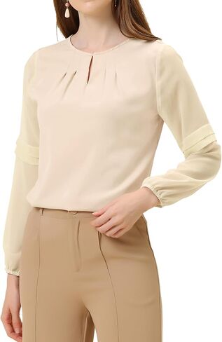 Allegra K Women's Work Tops Chiffon Shirt Semi Sheer Keyhole Neck Elegant Blouse in Kuwait