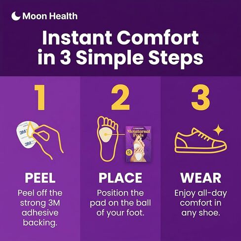 12-Pack Metatarsal Pads for Women - 1/4" Thick, Comfort Foot Cushions for Heels & Pain Relief, Forefoot Support, Ideal for Metatarsalgia, Morton's Neuroma, Sesamoiditis in Kuwait