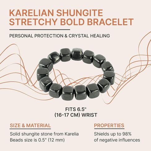Karelian Heritage Shungite Stone Bracelet for Men and Women | Authentic Shungite Stretchy Elastic Bracelet | Shungite Jewelry for Protection | Natural Black Stone Bracelet for Spiritual Healing in Kuwait