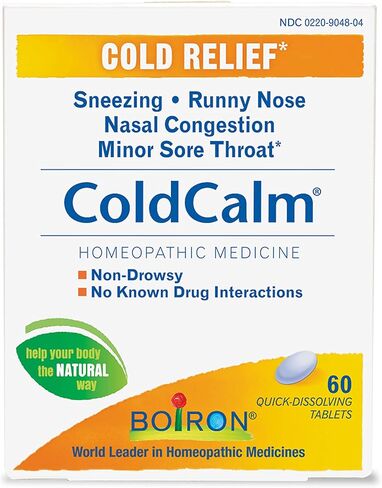 Boiron ColdCalm Tablets for Relief of Common Cold Symptoms Such as Sneezing, Runny Nose, Sore Throat, and Nasal Congestion - Non-Drowsy - 120 Count (2 Pack of 60) in Kuwait