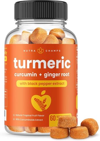 Turmeric Gummies for Adults & Kids with Ginger & Black Pepper Extract | 95% Curcuminoids | Vegan Natural Curcumin Joint Support Supplement | Tumeric Gummy Supplements in Kuwait