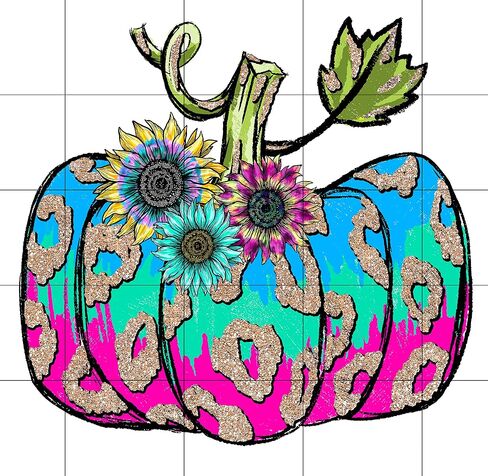 Pumpkin Leopard Sunflower Sublimation Transfer, Ready to Press, Pumpkin, Colorful Pumpkin, Ready to Use, Autumn Sub Design, Fall, Shirt Size in Kuwait