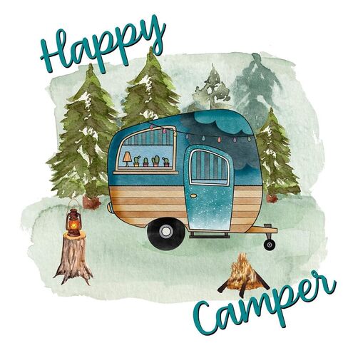 Happy Camper Sublimation Transfer, Ready to Press Sublimation Image, Camp, Outdoors, Camping Gift, Turquoise Trailer, DIY Shirt, Camper in Kuwait