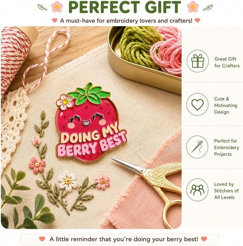 Funny Strawberry Needle Minder Magnet, Cute Magnetic Sewing Accessory with "Doing My Berry Best" Design for Embroidery, Needlepoint & Cross Stitch Projects in Saudi Arabia
