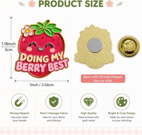 Funny Strawberry Needle Minder Magnet, Cute Magnetic Sewing Accessory with "Doing My Berry Best" Design for Embroidery, Needlepoint & Cross Stitch Projects in Saudi Arabia