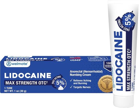 WELMATE | 5% Lidocaine | Numbing Cream Maximum Strength | Topical Anesthetic | Aches, Back Pain, Itching, Soreness, Burning, Tattoos, & Bruises | Unscented | Vegan | Child Resistant Packaging | 5.5 Oz in Saudi Arabia