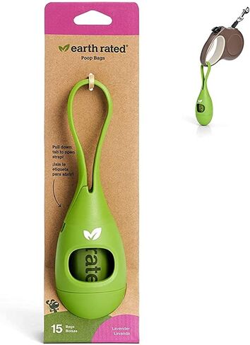 Earth Rated Dog Poop Bag Holder with Dog Poop Bags, Durable and Guaranteed Leakproof, Lavender Scented, 1 Dispenser and 15 Bags in Saudi Arabia