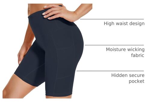 Custer's Night High Waist Out Pocket Yoga Short Tummy Control Workout Running 4 Way Stretch Yoga Leggings in Kuwait