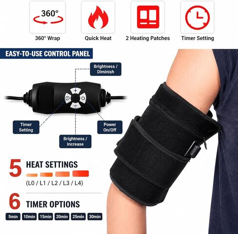 Naviocean 2 قطعة حزام الذراع العلاجي بالضوء الأحمر بالأشعة تحت الحمراء، 660 نانومتر و850 نانومتر، غلاف الذراع العلاجي بالضوء الأحمر مع مؤقت وإعداد السطوع وسادة ذراع الضوء الأحمر لمفاصل الكتف والذراع وتخفيف آلام العضلات in Kuwait