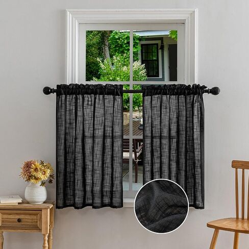 Beda Home Linen Textured Curtain Panels for Kitchen Living Room; Light Filtering Rustic Short Panels for Small Windows Bedroom/Bathroom/Basement Privacy Added Rod Pocket Design (Nature, 36x36-2PCs) in Kuwait