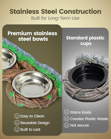 Magnetic Reptile Feeder Ledge with Dual Stainless Bowls,for Gecko Chameleon in Saudi Arabia