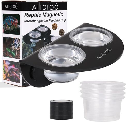 AIICIOO Gecko Feeder Ledge with 6 Pack Plastic Bowls Crested Gecko Food Dish Strong Magnetic Reptile Food Feeder Water Dish for Chameleon Bearded Dragon Tank Accessories in Kuwait