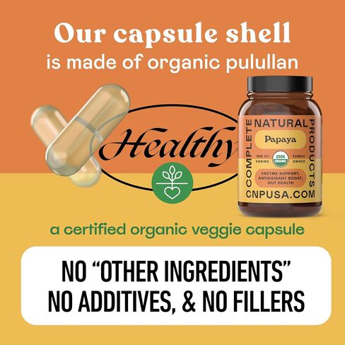 Complete Natural Products Organic Papaya Enzymes & Papain Enzyme Capsules - 500mg 100 Pills, Organic Papaya Powder Digestive Super Fruit Capsules in Saudi Arabia