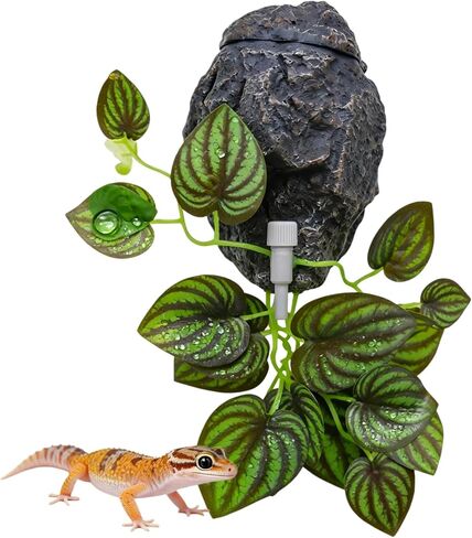 Reptile Water Dish with Dripper, Adjustable Wall-Mounted Water Bowl for Terrarium Humidity Control - Natural Rock Decor Feeding & Watering Dish for Gecko, Lizard, Snake, Frog & Small Reptiles in Kuwait