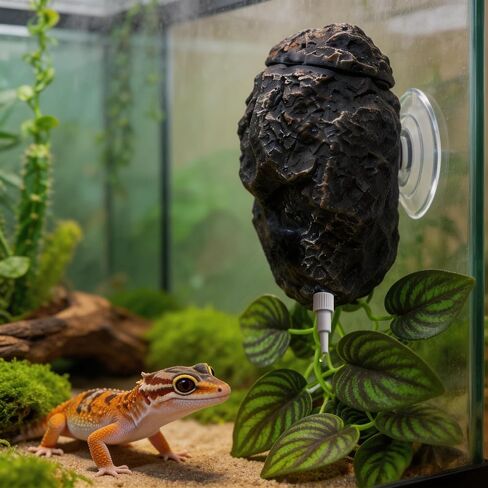 Reptile Water Dish with Dripper, Adjustable Wall-Mounted Water Bowl for Terrarium Humidity Control - Natural Rock Decor Feeding & Watering Dish for Gecko, Lizard, Snake, Frog & Small Reptiles in Kuwait