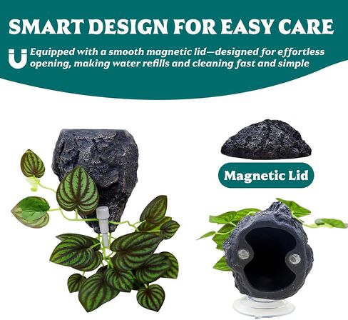Reptile Water Dish with Dripper, Adjustable Wall-Mounted Water Bowl for Terrarium Humidity Control - Natural Rock Decor Feeding & Watering Dish for Gecko, Lizard, Snake, Frog & Small Reptiles in Kuwait