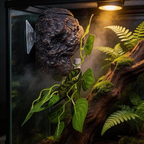 Reptile Water Dish with Dripper, Adjustable Wall-Mounted Water Bowl for Terrarium Humidity Control - Natural Rock Decor Feeding & Watering Dish for Gecko, Lizard, Snake, Frog & Small Reptiles in Kuwait