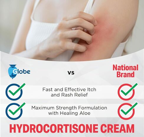 Globe Hydrocortisone Maximum Strength Cream 1% w/ Aloe, Anti-Itch Cream for Redness, Swelling, Itching, Rash & Dermatitis, Bug/Mosquito Bites, Eczema, Hemorrhoids & More in Kuwait