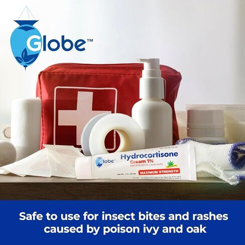 Globe Hydrocortisone Maximum Strength Cream 1% w/ Aloe, Anti-Itch Cream for Redness, Swelling, Itching, Rash & Dermatitis, Bug/Mosquito Bites, Eczema, Hemorrhoids & More in Kuwait