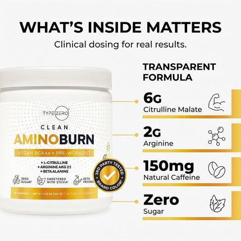 Type Zero AminoBurn - Vegan Amino Acids Energy Pre Workout Drink for Women/Men (Watermelon) Sugar-Free Energy Drink Powder & Amino Acids Supplement - Natural Preworkout Energy in Saudi Arabia