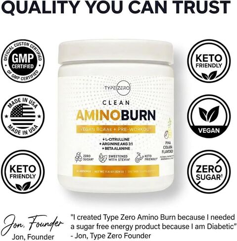 Type Zero AminoBurn - Vegan Amino Acids Energy Pre Workout Drink for Women/Men (Watermelon) Sugar-Free Energy Drink Powder & Amino Acids Supplement - Natural Preworkout Energy in Saudi Arabia