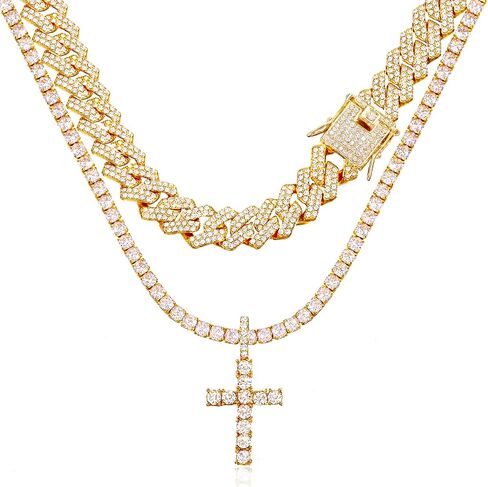 Cuban Link Chain for Men Women Cross Necklace for Men women Iced Chain Miami Cuban Link Chain Cross Pendant Diamond Chain for Men Boys Religious Jewelry Gift in Kuwait