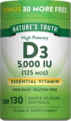Nature's Truth Vitamin D3 5000 IU Softgels 130 Count | High Potency Vitamin D | Non-GMO, Gluten Free in Kuwait