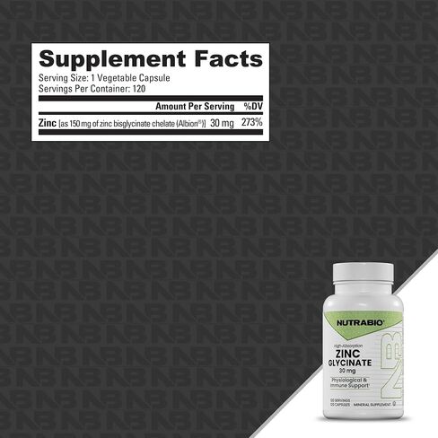 NutraBio Zinc Chelate Mineral Supplement - for Proper Growth, Development, and Immune Health - 30mg of Zinc per Vegetarian Capsules - 120 Servings in Kuwait