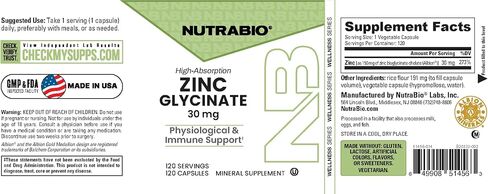NutraBio Zinc Chelate Mineral Supplement - for Proper Growth, Development, and Immune Health - 30mg of Zinc per Vegetarian Capsules - 120 Servings in Kuwait