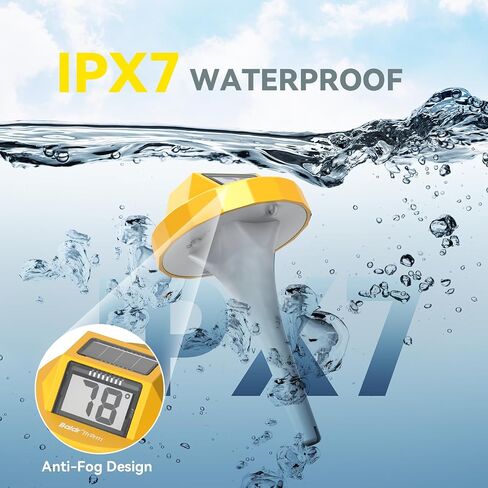 BaldrTherm Solar-Powered Floating Pool Thermometer, High Precision, Dual-Sided Anti-Fog Display for Pools, Spas & Aquariums(Yellow) in Kuwait