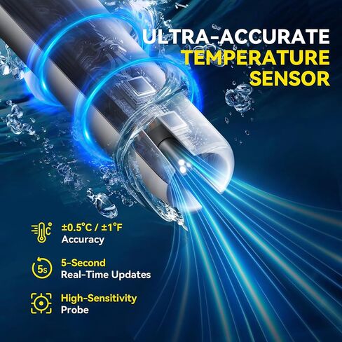 BaldrTherm Solar-Powered Floating Pool Thermometer, High Precision, Dual-Sided Anti-Fog Display for Pools, Spas & Aquariums(Yellow) in Kuwait