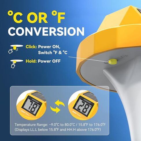 BaldrTherm Solar-Powered Floating Pool Thermometer, High Precision, Dual-Sided Anti-Fog Display for Pools, Spas & Aquariums(Yellow) in Kuwait