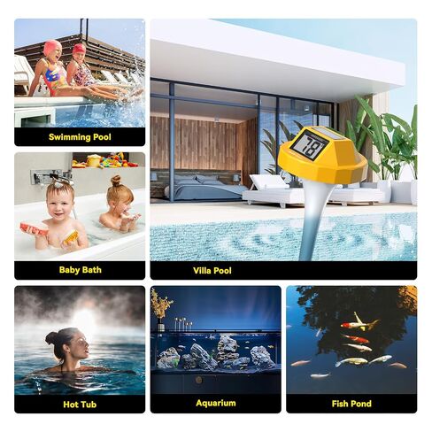 BaldrTherm Solar-Powered Floating Pool Thermometer, High Precision, Dual-Sided Anti-Fog Display for Pools, Spas & Aquariums(Yellow) in Kuwait