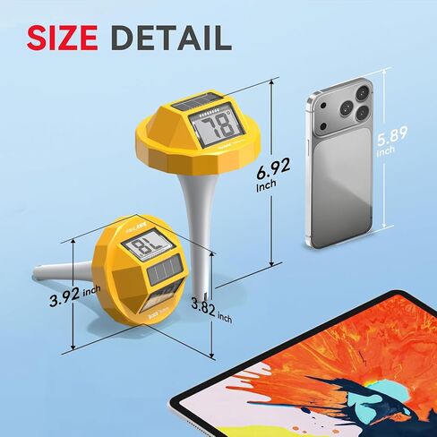 BaldrTherm Solar-Powered Floating Pool Thermometer, High Precision, Dual-Sided Anti-Fog Display for Pools, Spas & Aquariums(Yellow) in Kuwait