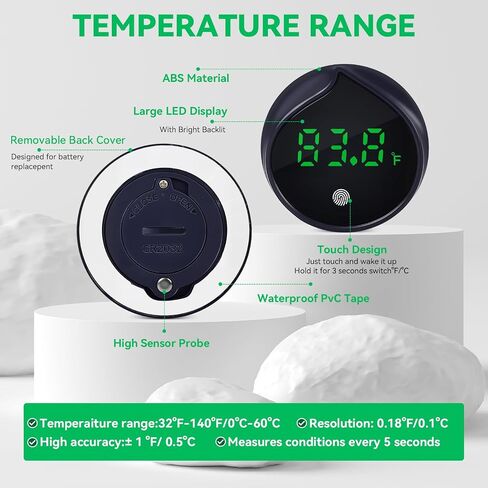Removable Aquarium Water Thermometer with Touch Screen Digital Fish Tank Thermometer LED Display ±1℉/0.5℃, Fish Tank Accessories for Betta, Axolotl, Shrimp, Turtle, Reptile and Aquatic (Dark Blue) in Saudi Arabia