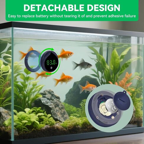 Removable Aquarium Water Thermometer with Touch Screen Digital Fish Tank Thermometer LED Display ±1℉/0.5℃, Fish Tank Accessories for Betta, Axolotl, Shrimp, Turtle, Reptile and Aquatic (Dark Blue) in Saudi Arabia