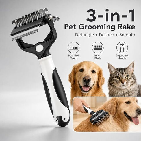3-in-1 Pet Grooming Brush for Dogs & Cats, Undercoat Rake, Dematting Comb & Deshedding Brush for Long & Short Hair, Heavy Shedding & Matted Fur in Kuwait