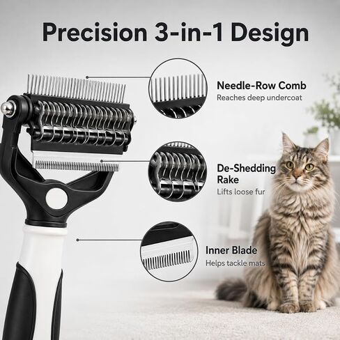 3-in-1 Pet Grooming Brush for Dogs & Cats, Undercoat Rake, Dematting Comb & Deshedding Brush for Long & Short Hair, Heavy Shedding & Matted Fur in Kuwait
