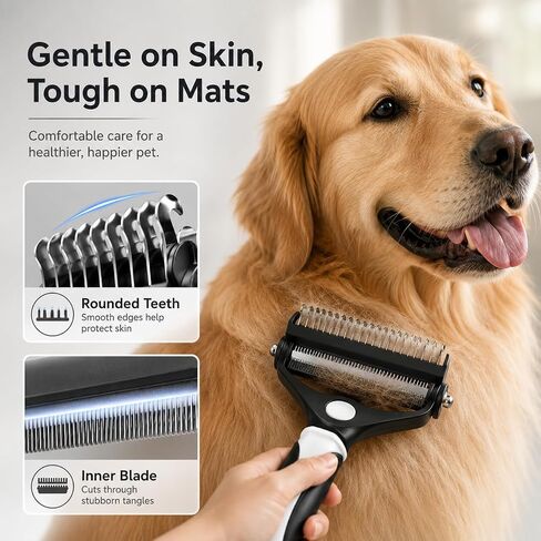 3-in-1 Pet Grooming Brush for Dogs & Cats, Undercoat Rake, Dematting Comb & Deshedding Brush for Long & Short Hair, Heavy Shedding & Matted Fur in Kuwait