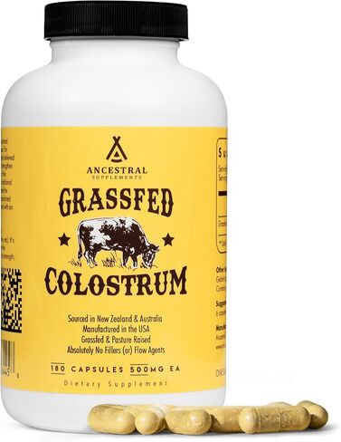 Ancestral Supplements Grass Fed Beef Colostrum Supplement, 3000 mg, Offers Immune Support and Promotes Gut Health, Athletic Performance, Healthy Iron Levels, Growth and Repair, Non-GMO, 180 Capsules in Saudi Arabia