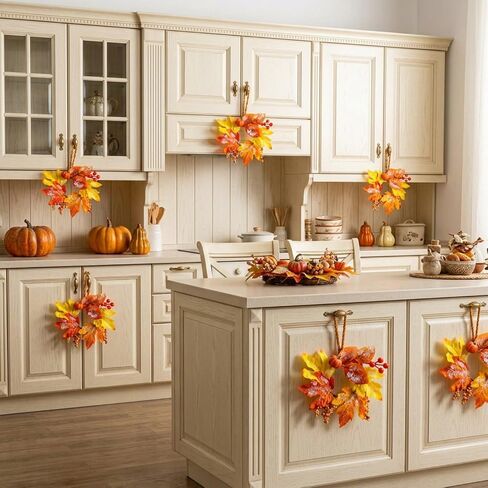 6 Pcs Fall Candle Rings Wreaths Thanksgiving Artificial Pumpkin Maple Leaf Candle Garland with Berries Candle Rings for Pillars Autumn Wedding Parties Centerpieces Fall Table Decor in Kuwait
